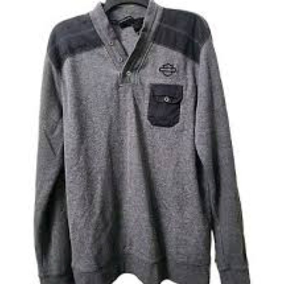 Harley Davidson Gray and Black Henley Long Sleeve 3 Button Pullover Sweater 2XL - Picture 1 of 16